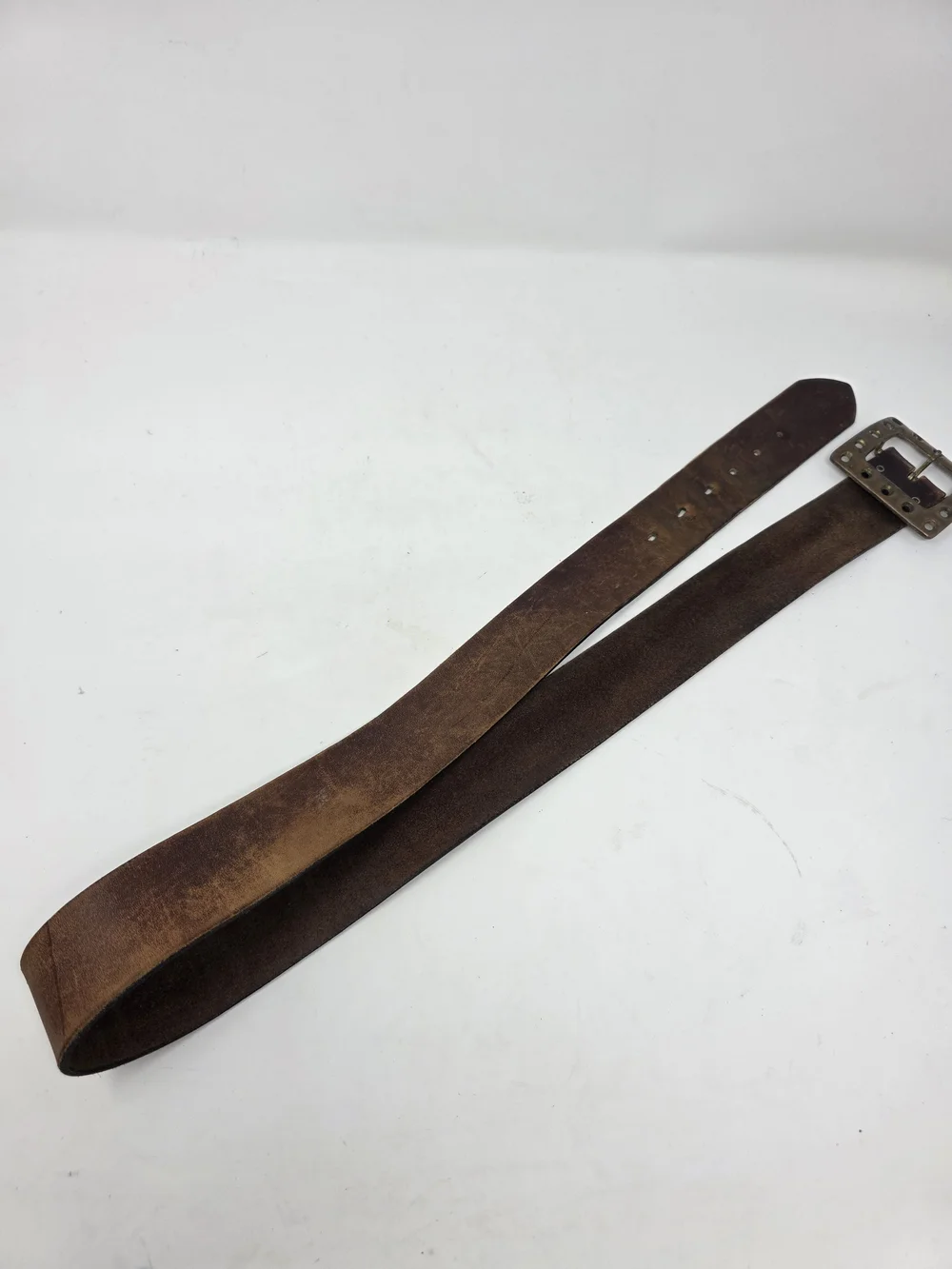 Distressed Brown Leather Belt Wide Western Boho Square Metal Buckle Rustic Y2K